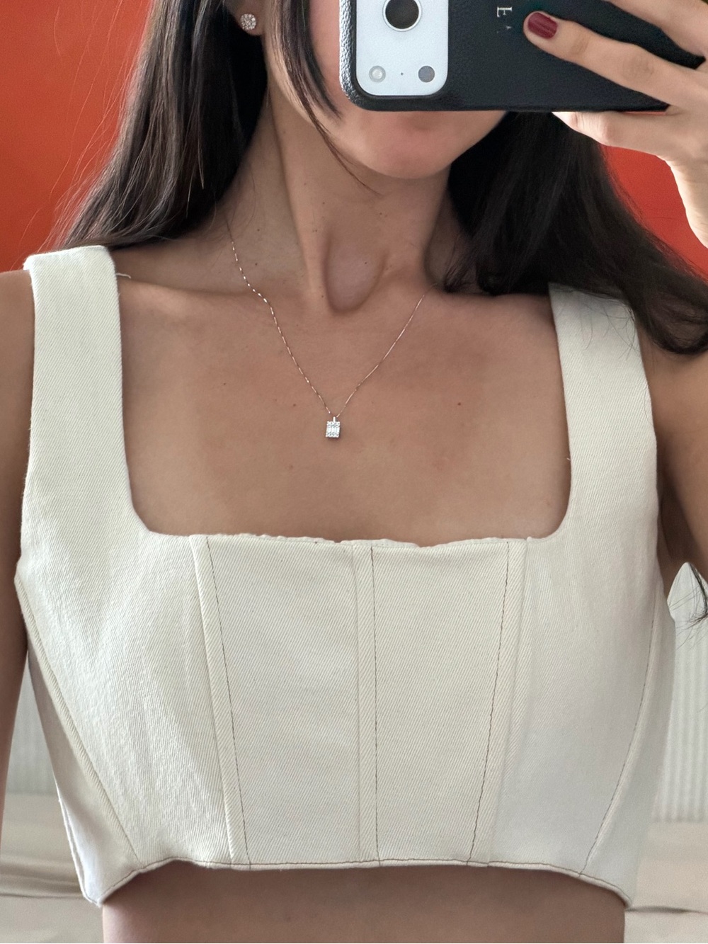 7 For All Mankind Cream Structured Square-Neck Crop Top